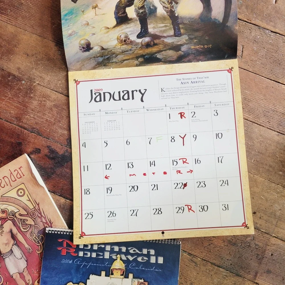 Vintage Art Calendar Lot Boris Vallejo Norman Rockwell Llewellyn Astrology 3pc